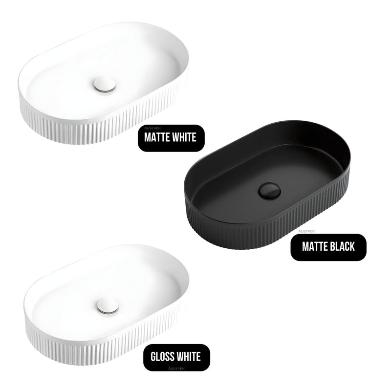 OTTI KENSINGTON FLUTED ABOVE COUNTER CERAMIC BASIN MATTE WHITE 560MM