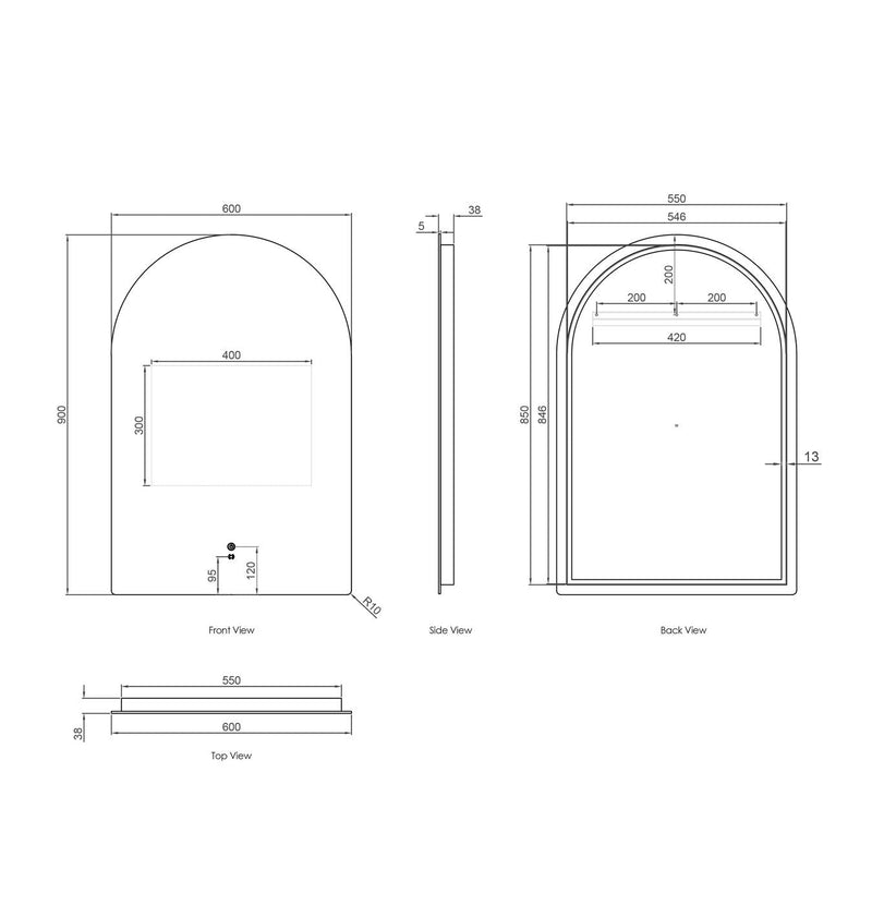 OTTI ARCHIE FRAMELESS LED MIRROR 3 COLOUR LIGHTS 600X900MM