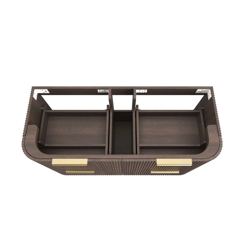OTTI HAVANA SABLE WALNUT FLUTED 1200MM CURVE SINGLE BOWL WALL HUNG VANITY