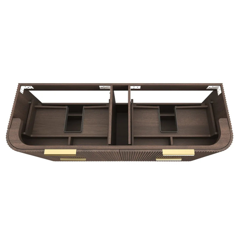 OTTI HAVANA SABLE WALNUT FLUTED 1500MM CURVE DOUBLE BOWL WALL HUNG VANITY