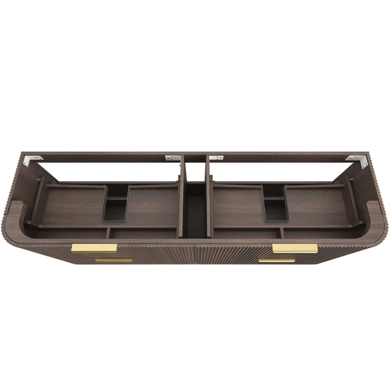 OTTI HAVANA SABLE WALNUT FLUTED 1800MM CURVE DOUBLE BOWL WALL HUNG VANITY