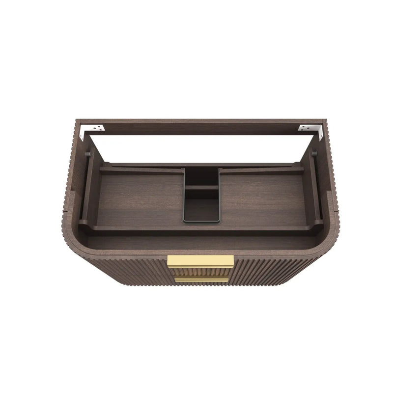 OTTI HAVANA SABLE WALNUT FLUTED 900MM CURVE SINGLE BOWL WALL HUNG VANITY