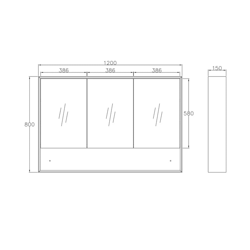 OTTI MARLO WALL HUNG BLACK SHAVING CABINET 1200X800MM