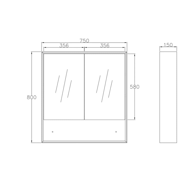 OTTI MARLO MATTE BLACK WALL HUNG SHAVING CABINET 750X800MM