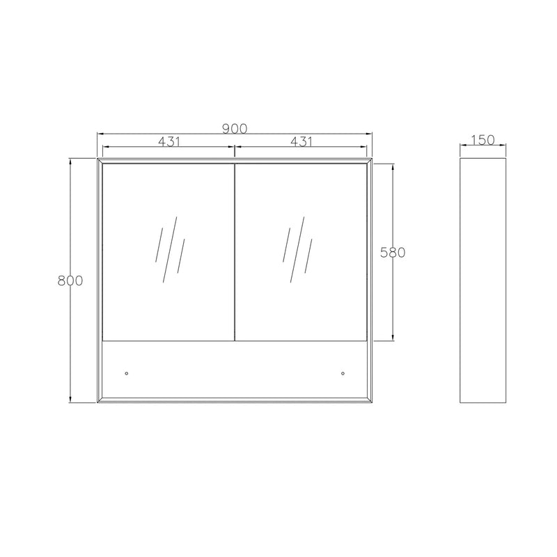 OTTI MARLO MATTE BLACK WALL HUNG SHAVING CABINET 900X800MM