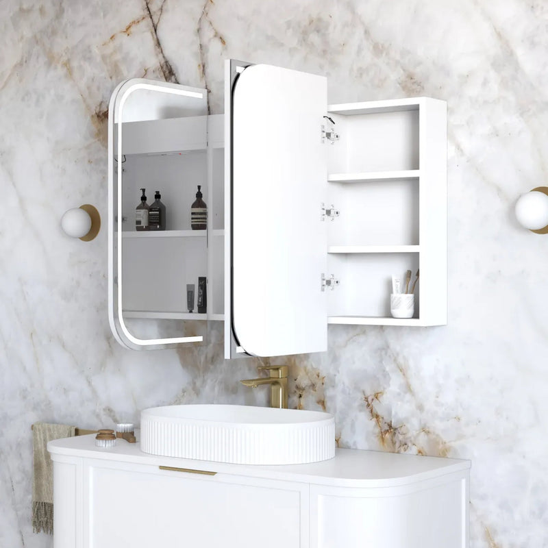 OTTI NEWPORT MATTE WHITE LED SHAVING CABINET WITH POWERPOINT 1200X750MM