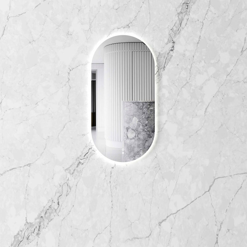 OTTI NOOSA FRAMELESS OVAL LED MIRROR 3 COLOUR LIGHTS 450X900MM