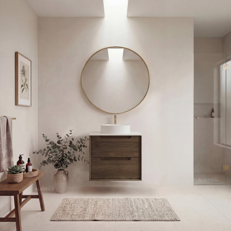 OTTI BYRON SABLE WALNUT 600MM SINGLE BOWL WALL HUNG VANITY