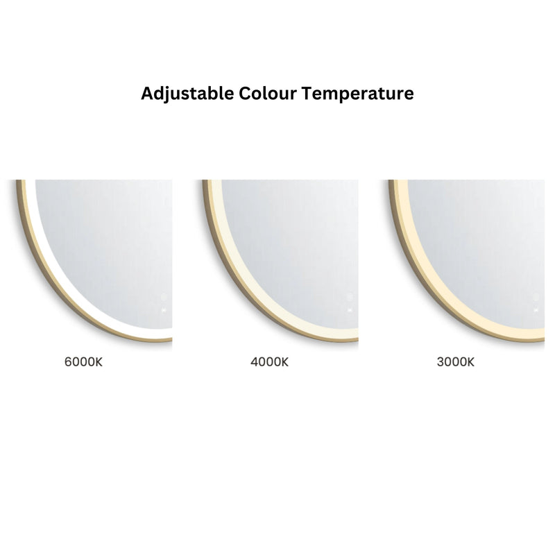 OTTI NOOSA FRAMED OVAL LED MIRROR 3 COLOUR LIGHTS BRUSHED GOLD 450X900MM