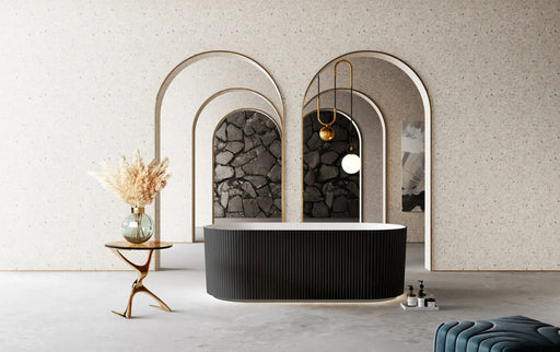 ABS Riva - Riva Oslo V-Groove Oval Shape Freestanding Bathtub 1500mm - Matt White and Matt Black - Aqualux Bathrooms