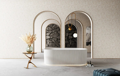 ABS Riva - Riva Oslo V-Groove Oval Shape Freestanding Bathtub 1700mm - Gloss White - Aqualux Bathrooms