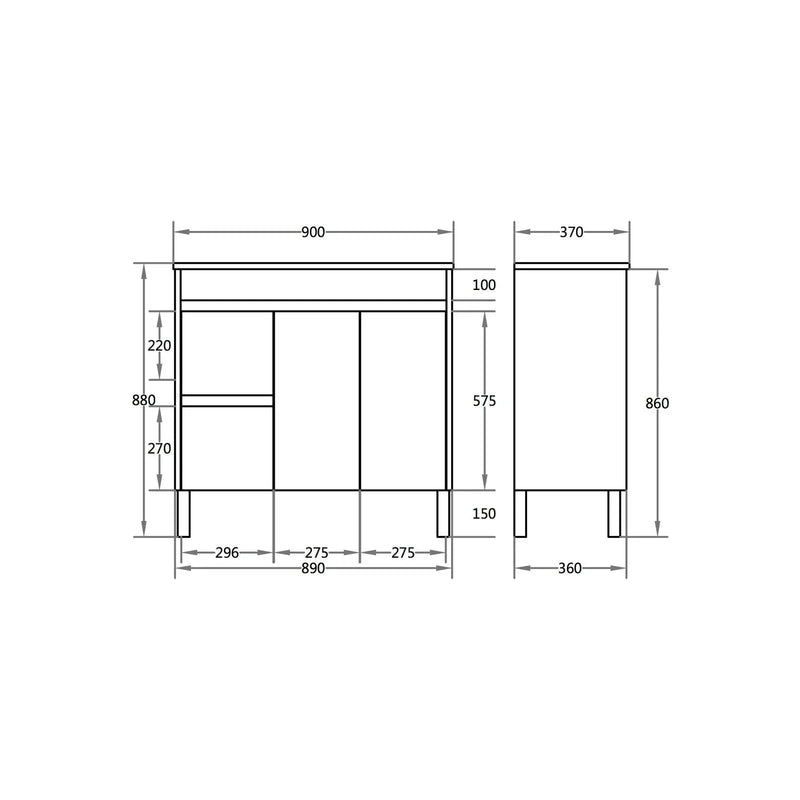 Evie Single Bowl Freestanding Vanity 900 - Aqualux Bathrooms- Poseidon