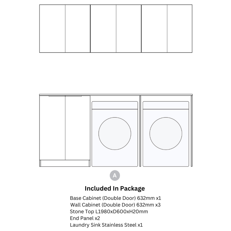 OTTI HAMPSHIRE MATTE BLACK 1960MM LAUNDRY AND WALL CABINET WITH STONE TOP & SINK (PACKAGE-A)