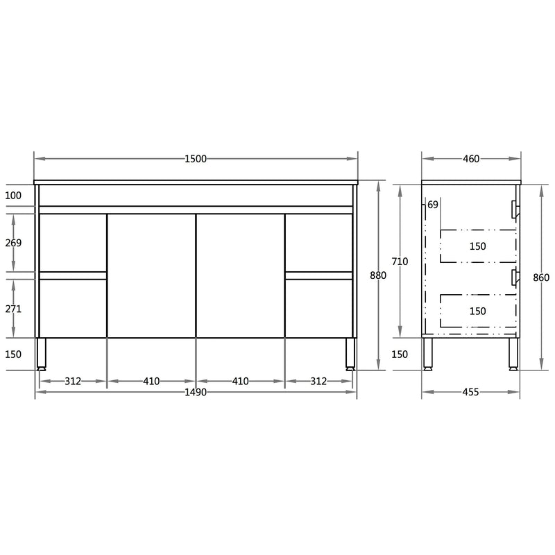 Stella PVC Freestanding Vanity 1500 - Aqualux Bathrooms- Poseidon