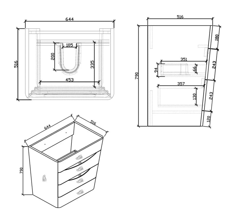 Belbagno - Belbagno Piramid Freestanding Vanity 650mm -  White Oak - Aqualux Bathrooms