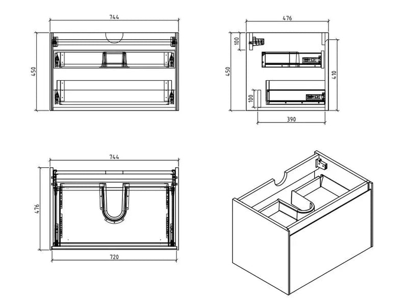 Belbagno - Belbagno Prado wall hung Vanity 750mm -  Gloss White - Aqualux Bathrooms