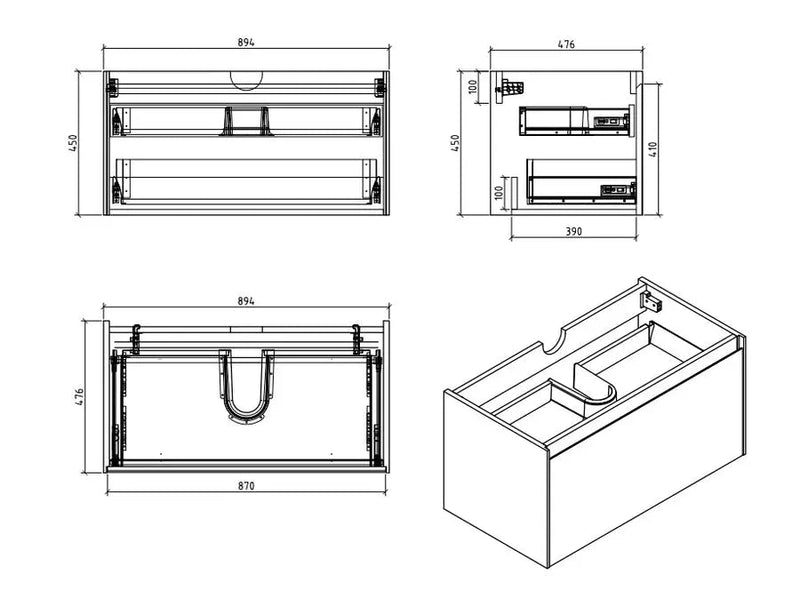 Belbagno - Belbagno Prado wall hung Vanity 900mm -  Gloss white - Aqualux Bathrooms