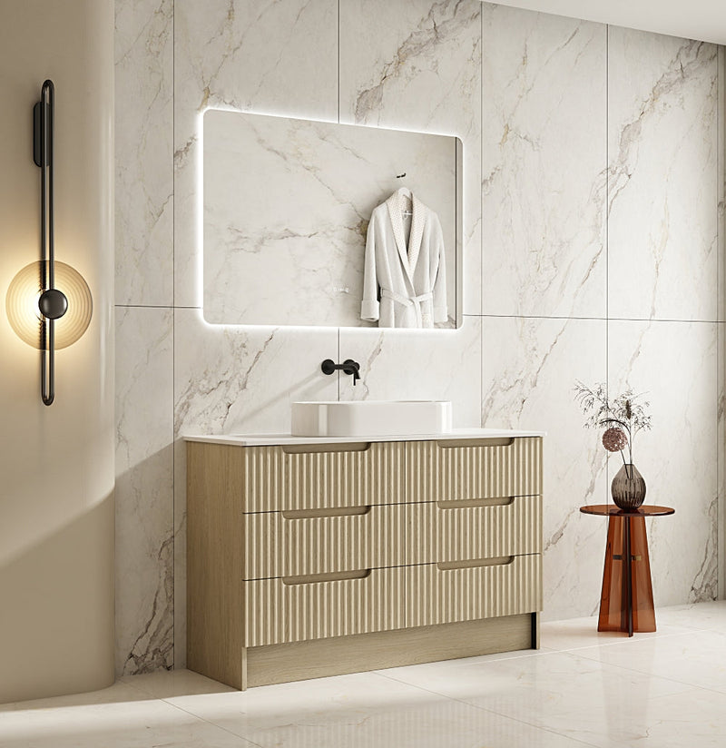 Fluted Rhea Floor Standing Vanity - Natural Oak (All Sizes) - Beyond Bathware