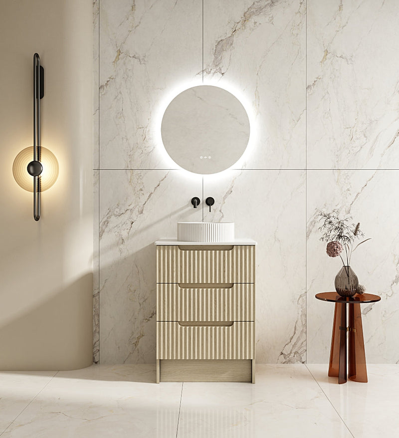 Fluted Rhea Floor Standing Vanity - Natural Oak (All Sizes) - Beyond Bathware