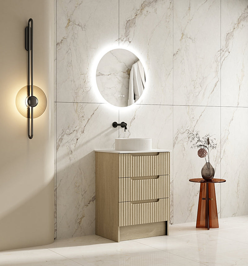 Fluted Rhea Floor Standing Vanity - Natural Oak (All Sizes) - Beyond Bathware