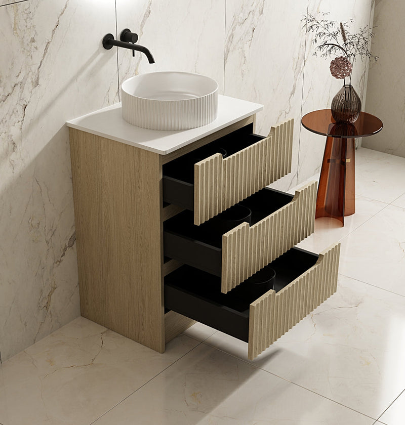 Fluted Rhea Floor Standing Vanity - Natural Oak (All Sizes) - Beyond Bathware