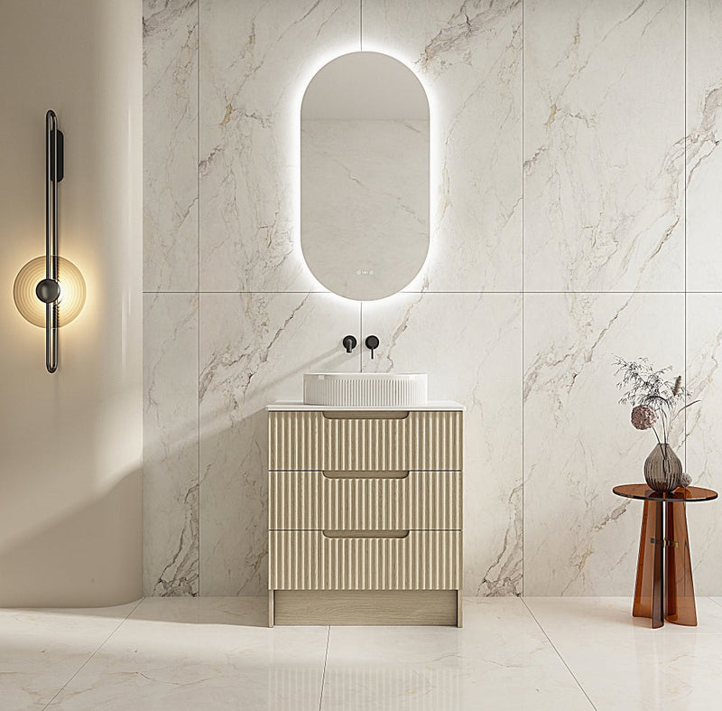 Fluted Rhea Floor Standing Vanity - Natural Oak (All Sizes) - Beyond Bathware