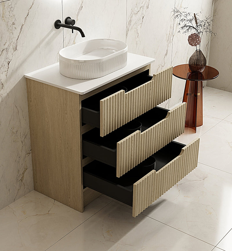 Fluted Rhea Floor Standing Vanity - Natural Oak (All Sizes) - Beyond Bathware