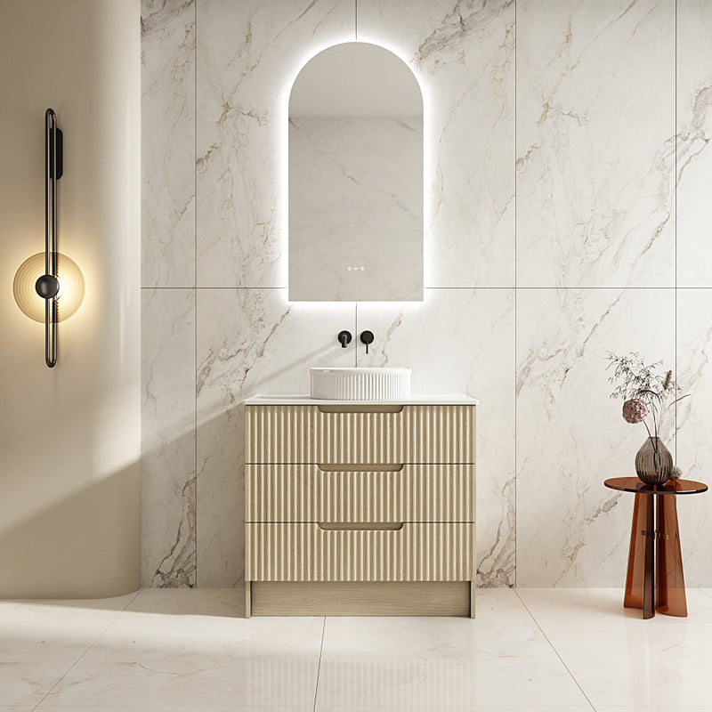 Fluted Rhea Floor Standing Vanity - Natural Oak (All Sizes) - Beyond Bathware