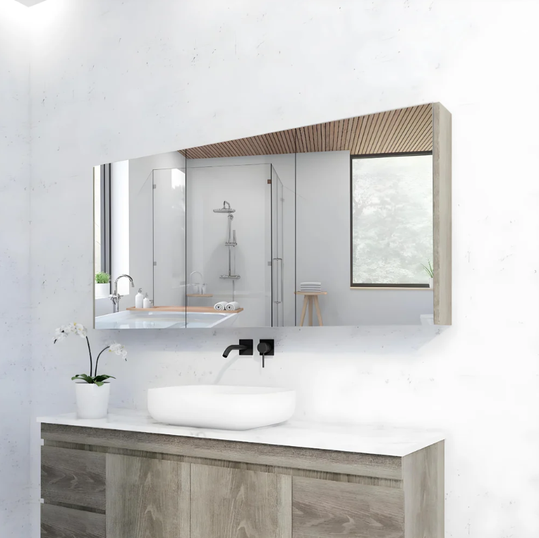 RIVA GENEVA FLAT Dark Oak Mirror Shaving Cabinet 1500mm - Beyond Bathware