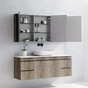 RIVA GENEVA FLAT Dark Oak Mirror Shaving Cabinet 1500mm - Beyond Bathware