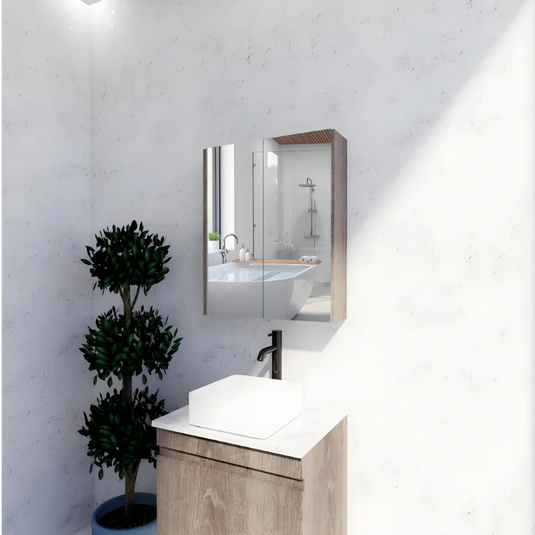 RIVA GENEVA FLAT Dark Oak Mirror Shaving Cabinet 600mm - Beyond Bathware