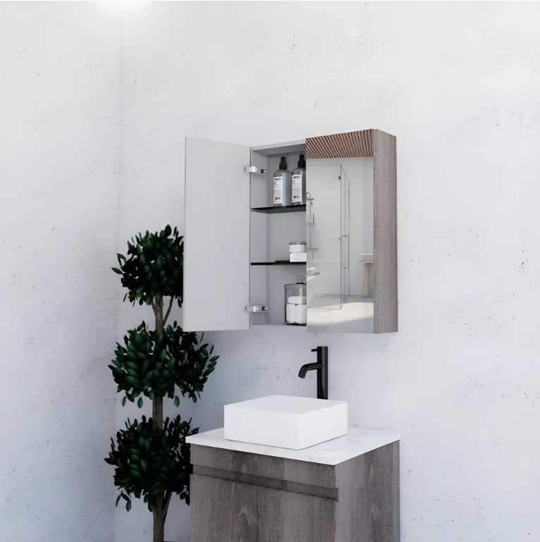 RIVA GENEVA FLAT Dark Oak Mirror Shaving Cabinet 600mm - Beyond Bathware