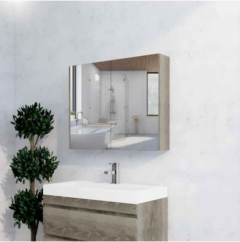 RIVA GENEVA FLAT Dark Oak Mirror Shaving Cabinet 900mm - Beyond Bathware