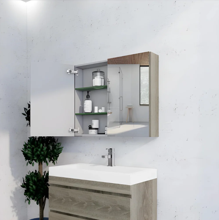 RIVA GENEVA FLAT Dark Oak Mirror Shaving Cabinet 900mm - Beyond Bathware