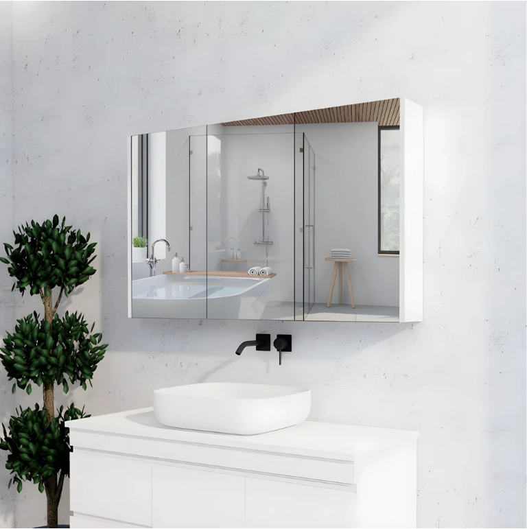 RIVA GENEVA FLAT Gloss/Matte White Mirror Shaving Cabinet 1200mm - Beyond Bathware
