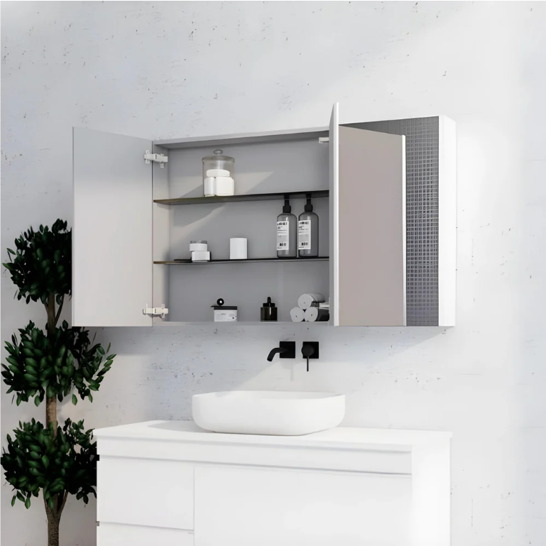 RIVA GENEVA FLAT Gloss/Matte White Mirror Shaving Cabinet 1200mm - Beyond Bathware