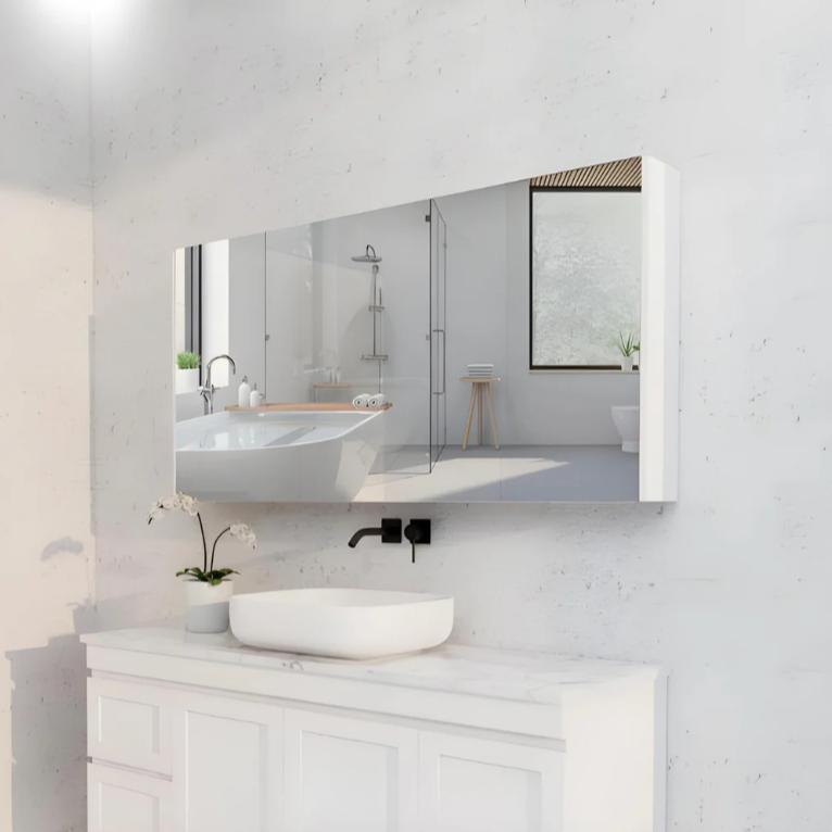 RIVA GENEVA FLAT Gloss/Matte White Mirror Shaving Cabinet 1500mm - Beyond Bathware