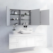 RIVA GENEVA FLAT Gloss/Matte White Mirror Shaving Cabinet 1500mm - Beyond Bathware