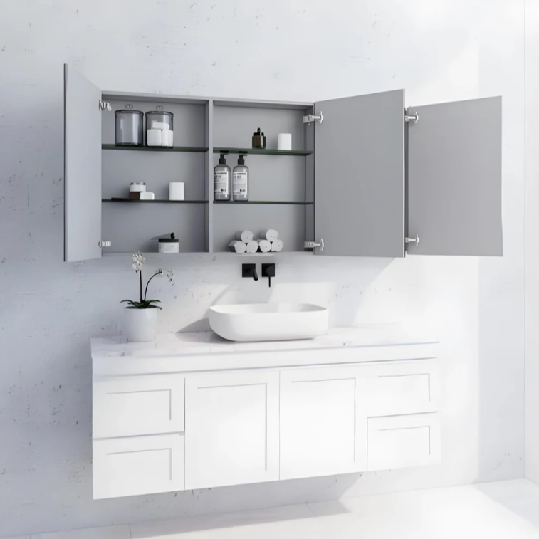 RIVA GENEVA FLAT Gloss/Matte White Mirror Shaving Cabinet 1500mm - Beyond Bathware