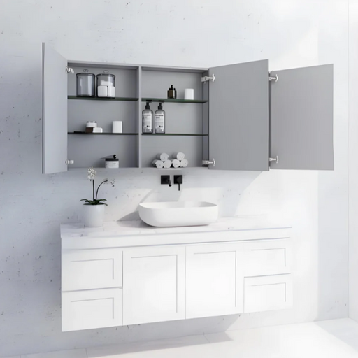 RIVA GENEVA FLAT Gloss/Matte White Mirror Shaving Cabinet 1500mm - Beyond Bathware