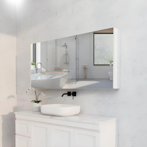 RIVA GENEVA FLAT Gloss/Matte White Mirror Shaving Cabinet 1500mm - Beyond Bathware