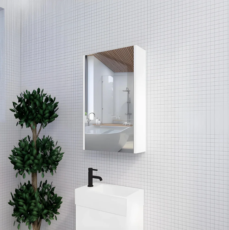 RIVA GENEVA FLAT Gloss/Matte White Mirror Shaving Cabinet 450mm - Beyond Bathware