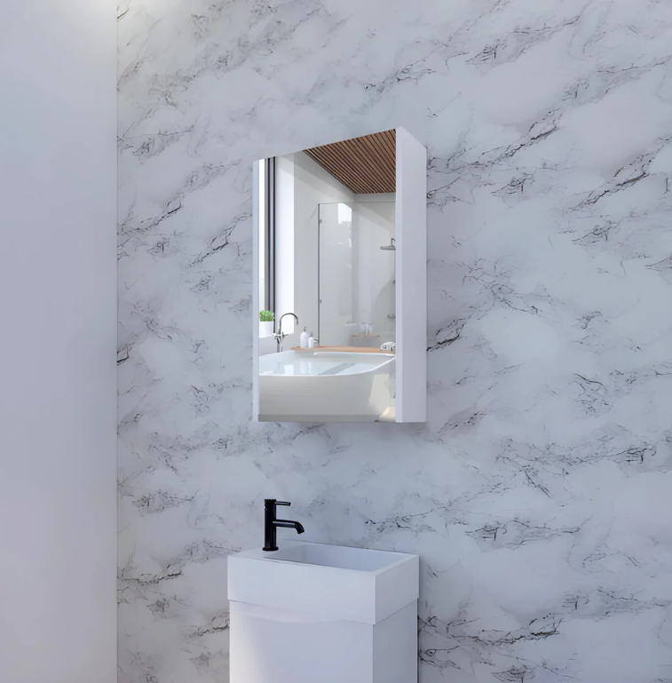 RIVA GENEVA FLAT Gloss/Matte White Mirror Shaving Cabinet 450mm - Beyond Bathware