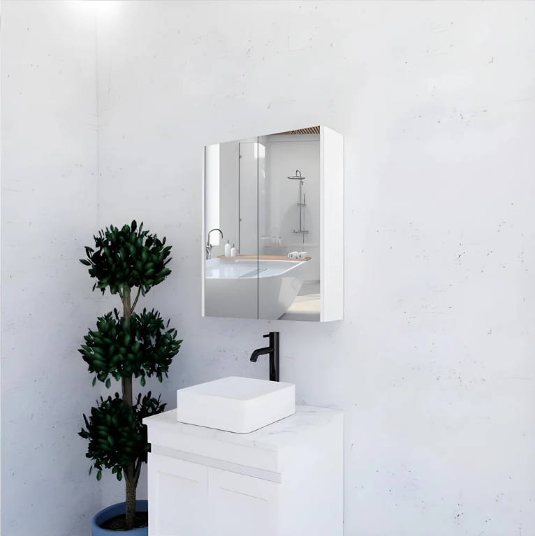 RIVA GENEVA FLAT Gloss/Matte White Mirror Shaving Cabinet 600mm - Beyond Bathware