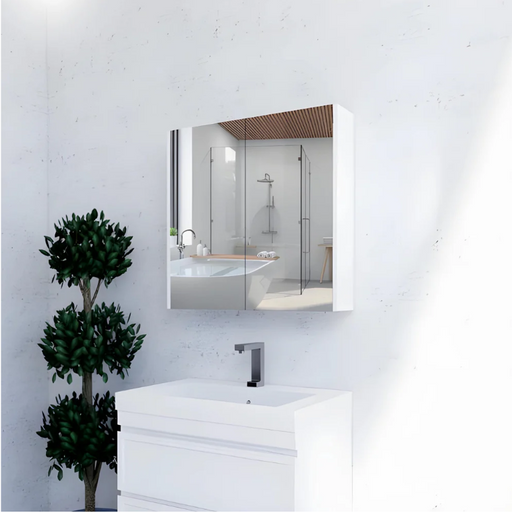 RIVA GENEVA FLAT Gloss/Matte White Mirror Shaving Cabinet 750mm - Beyond Bathware