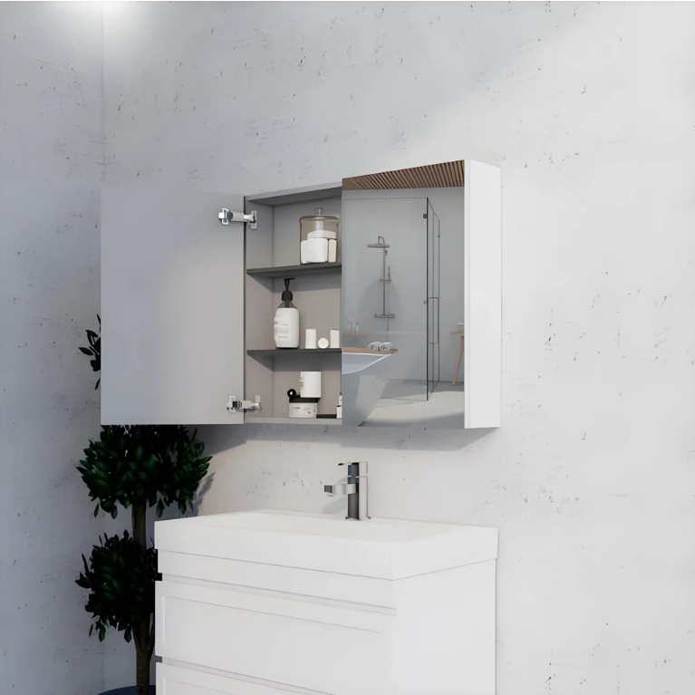 RIVA GENEVA FLAT Gloss/Matte White Mirror Shaving Cabinet 900mm - Beyond Bathware