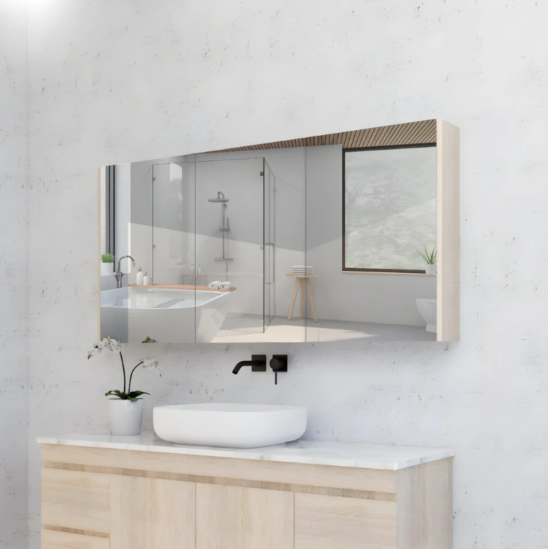 RIVA GENEVA FLAT Light Oak Mirror Shaving Cabinet 1500mm - Beyond Bathware