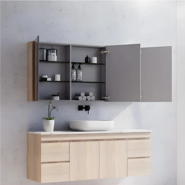 RIVA GENEVA FLAT Light Oak Mirror Shaving Cabinet 1500mm - Beyond Bathware