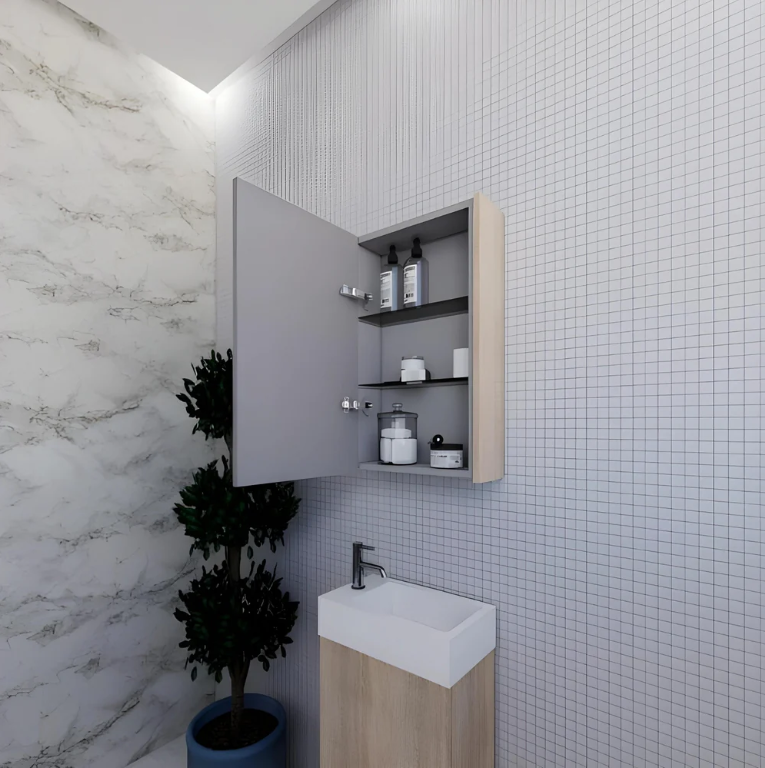 RIVA GENEVA FLAT Light Oak Mirror Shaving Cabinet 450mm - Beyond Bathware
