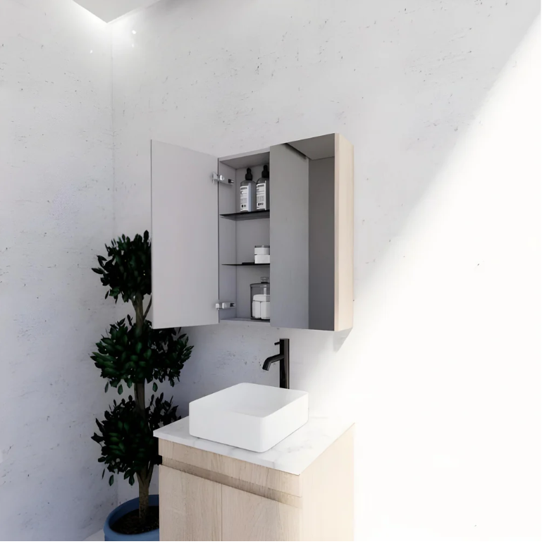 RIVA GENEVA FLAT Light Oak Mirror Shaving Cabinet 600mm - Beyond Bathware